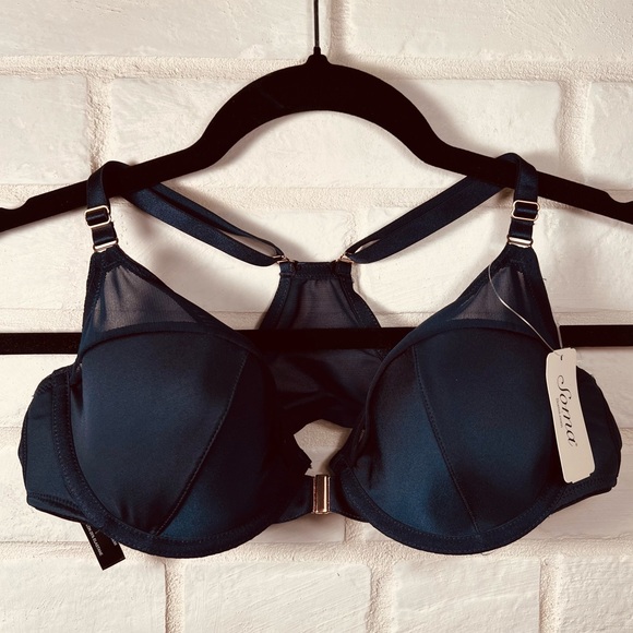 NWT Soma Sensual Front Close Lined Underwire Racerback Demi Bra 34 C Navy #0449 - Picture 1 of 13